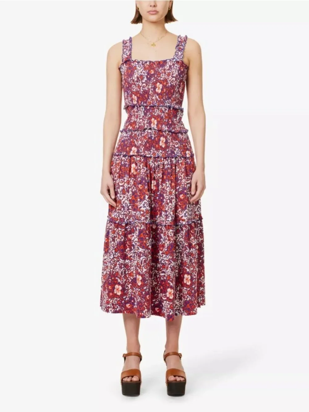 Me+Em Batick Smocked Waist Tiered Cotton Jersey Midi Dress US 4 UK 8 - Picture 8 of 11